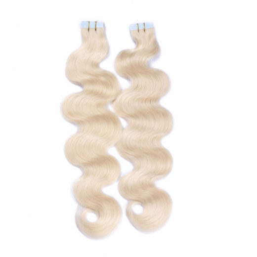 10 x Tape In - 60 - Weissblond - GEWELLT Hair Extensions - 2,5g - NOVON EXTENTIONS 50 cm