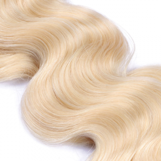 Tape Extensions #613 Helllichtblond gewellt &ndash; 100 % Echthaar