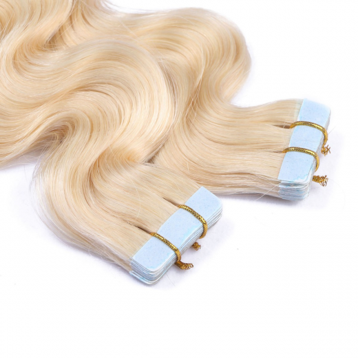 Tape Extensions #613 Helllichtblond gewellt &ndash; 100 % Echthaar