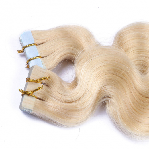 Tape Extensions #613 Helllichtblond gewellt &ndash; 100 % Echthaar