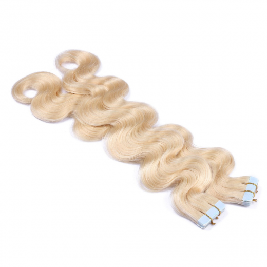 Tape Extensions #613 Helllichtblond gewellt &ndash; 100 % Echthaar