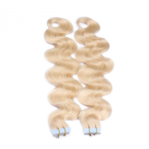 Tape Extensions #613 Helllichtblond gewellt &ndash; 100 % Echthaar