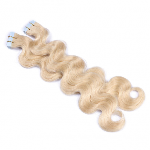 Tape Extensions #613 Helllichtblond gewellt &ndash; 100 % Echthaar