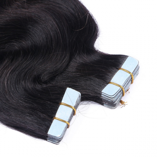 Tape Extensions #1B/GREY Ombre gewellt &ndash; 100 % Echthaar