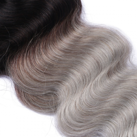 Tape Extensions #1B/SILVER Ombre gewellt &ndash; 100 % Echthaar
