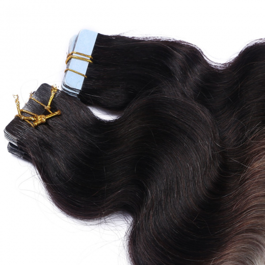 Tape Extensions #1B/SILVER Ombre gewellt &ndash; 100 % Echthaar