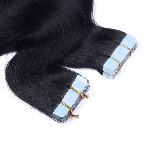 Tape Extensions #1B/SKY Ombre gewellt &ndash; 100 % Echthaar