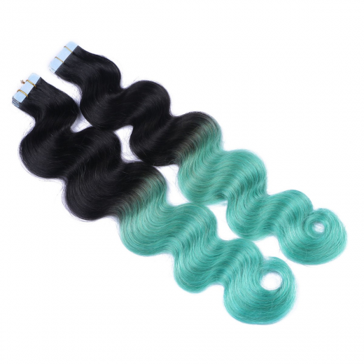Tape Extensions #1B/SKY Ombre gewellt &ndash; 100 % Echthaar