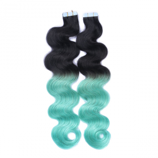 Tape Extensions #1B/SKY Ombre gewellt &ndash; 100 % Echthaar