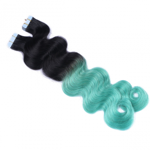 Tape Extensions #1B/SKY Ombre gewellt &ndash; 100 % Echthaar