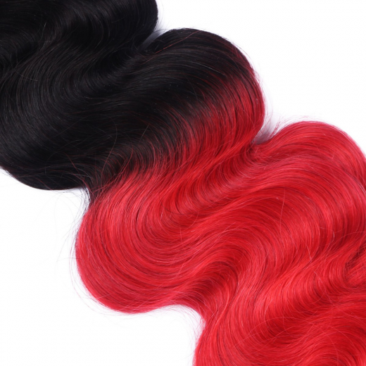 Tape Extensions #1B/RED Ombre gewellt &ndash; 100 % Echthaar