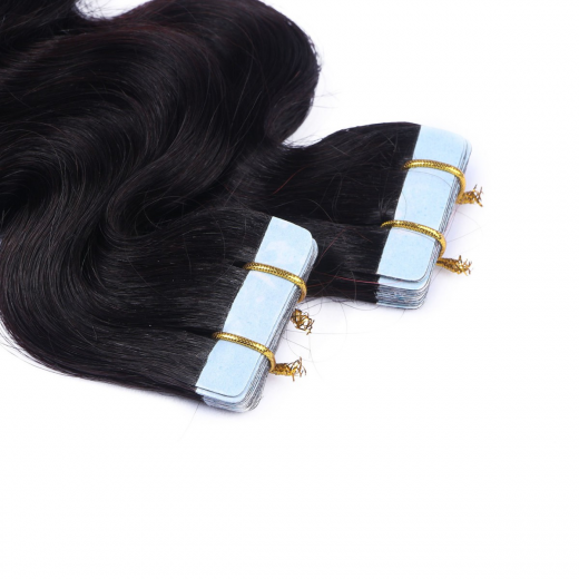Tape Extensions #1B/RED Ombre gewellt &ndash; 100 % Echthaar