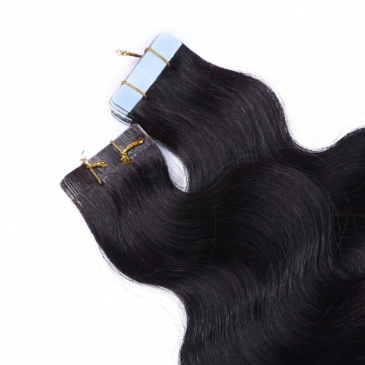Tape Extensions #1B/BURG Ombre gewellt &ndash; 100 % Echthaar