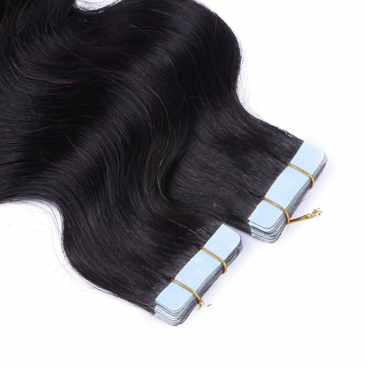 Tape Extensions #1B/BURG Ombre gewellt &ndash; 100 % Echthaar