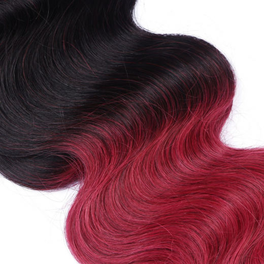 Tape Extensions #1B/BURG Ombre gewellt &ndash; 100 % Echthaar