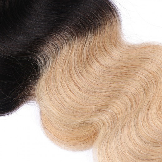 Tape Extensions #1B/24 Ombre gewellt &ndash; 100 % Echthaar