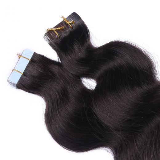 Tape Extensions #1B/24 Ombre gewellt &ndash; 100 % Echthaar