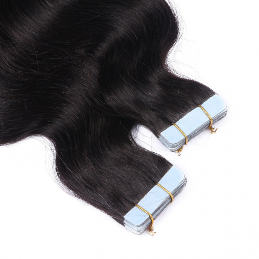 Tape Extensions #1B/24 Ombre gewellt &ndash; 100 % Echthaar