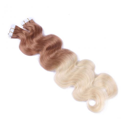 10 x Tape In - 12/60 Ombre - GEWELLT Hair Extensions - 2,5g - NOVON EXTENTIONS 60 cm