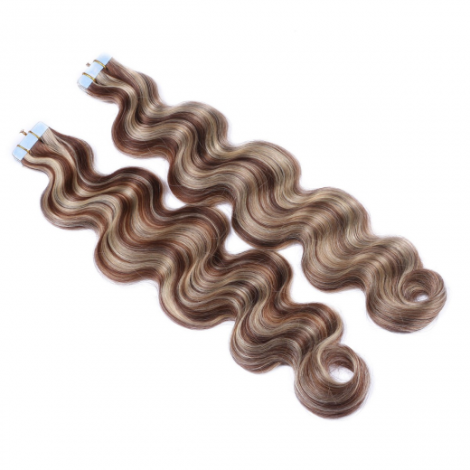 10 x Tape In - 4/24 Gestrhnt - GEWELLT Hair Extensions - 2,5g - NOVON EXTENTIONS 50 cm