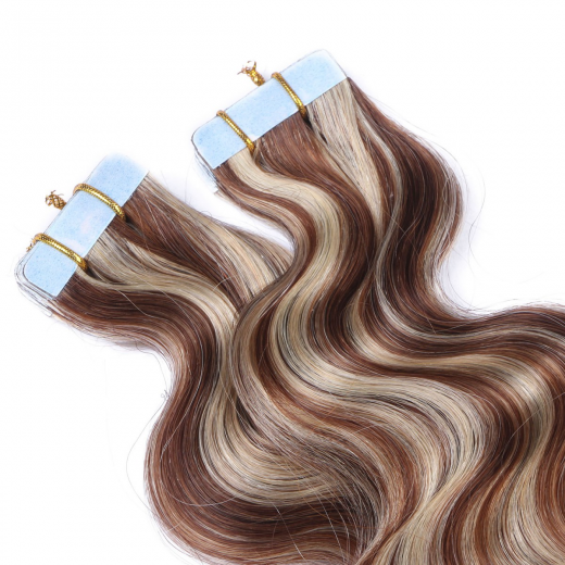 10 x Tape In - 4/24 Gestrhnt - GEWELLT Hair Extensions - 2,5g - NOVON EXTENTIONS 50 cm
