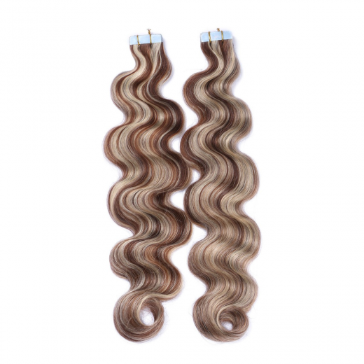10 x Tape In - 4/24 Gestrhnt - GEWELLT Hair Extensions - 2,5g - NOVON EXTENTIONS 50 cm
