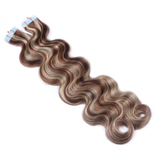 10 x Tape In - 4/24 Gestrhnt - GEWELLT Hair Extensions - 2,5g - NOVON EXTENTIONS 50 cm