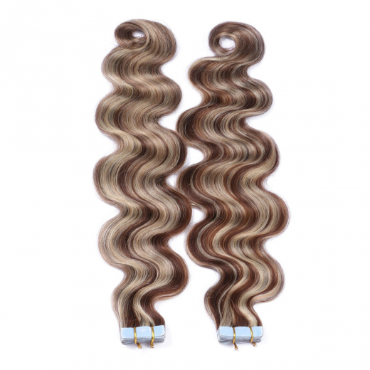 10 x Tape In - 4/24 Gestrhnt - GEWELLT Hair Extensions - 2,5g - NOVON EXTENTIONS 50 cm