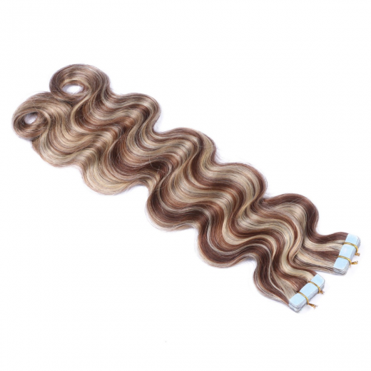 10 x Tape In - 4/24 Gestrhnt - GEWELLT Hair Extensions - 2,5g - NOVON EXTENTIONS 50 cm
