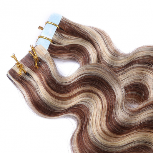 10 x Tape In - 4/24 Gestrhnt - GEWELLT Hair Extensions - 2,5g - NOVON EXTENTIONS 60 cm