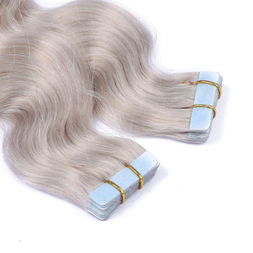 Tape Extensions Grey/Grau gewellt &ndash; 100 % Echthaar