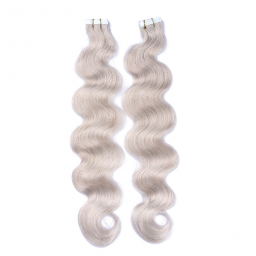 Tape Extensions Grey/Grau gewellt &ndash; 100 % Echthaar