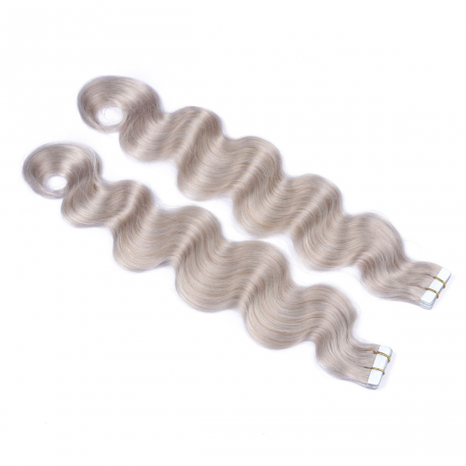 Tape Extensions Grey/Grau gewellt &ndash; 100 % Echthaar