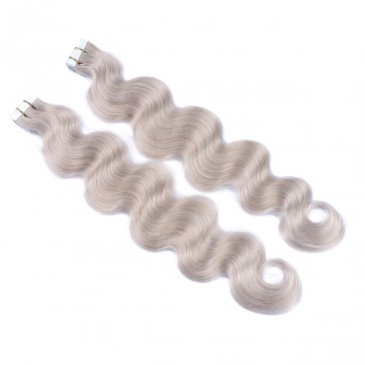Tape Extensions Grey/Grau gewellt &ndash; 100 % Echthaar