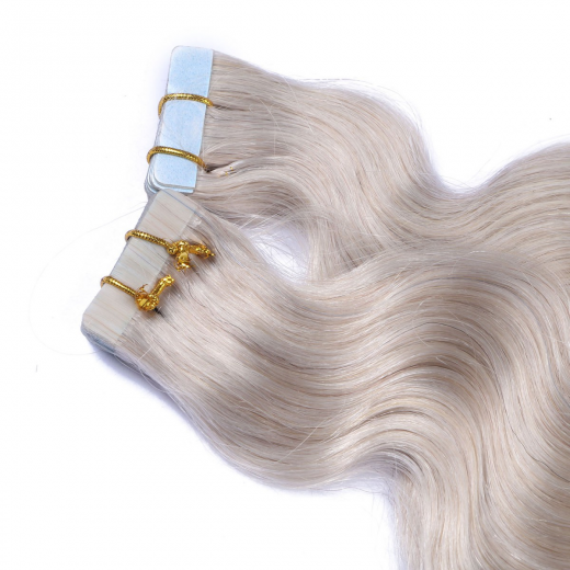 Tape Extensions Grey/Grau gewellt &ndash; 100 % Echthaar