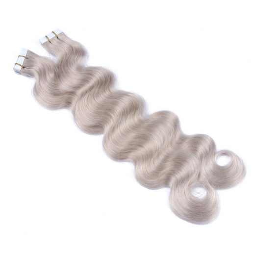 Tape Extensions Grey/Grau gewellt &ndash; 100 % Echthaar