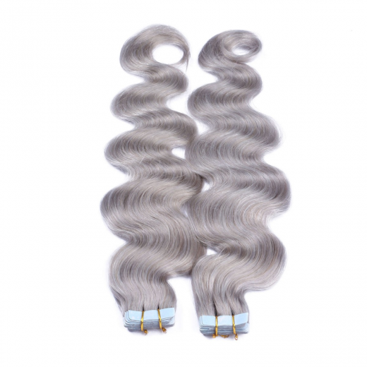 Tape Extensions Silver gewellt &ndash; 100 % Echthaar