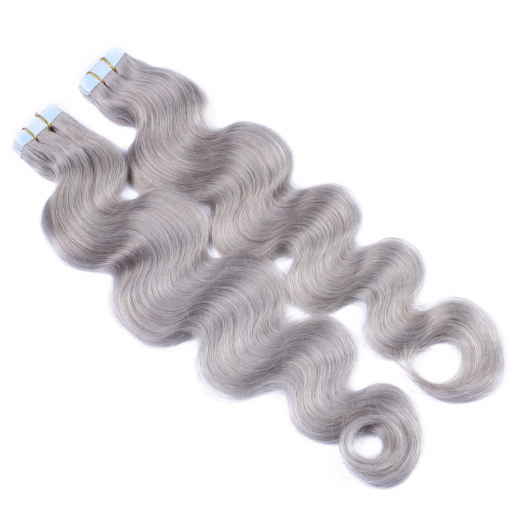 Tape Extensions Silver gewellt &ndash; 100 % Echthaar