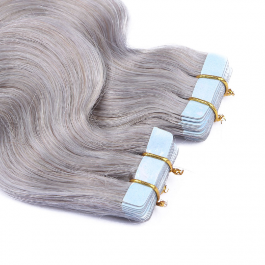Tape Extensions Silver gewellt &ndash; 100 % Echthaar
