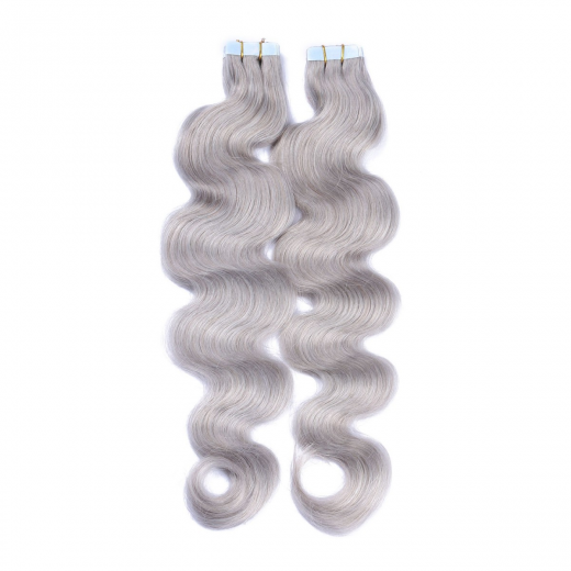 Tape Extensions Silver gewellt &ndash; 100 % Echthaar