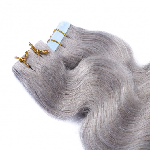 Tape Extensions Silver gewellt &ndash; 100 % Echthaar