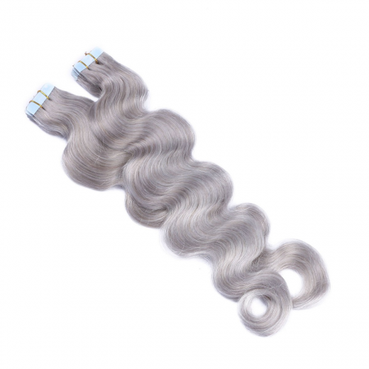 Tape Extensions Silver gewellt &ndash; 100 % Echthaar