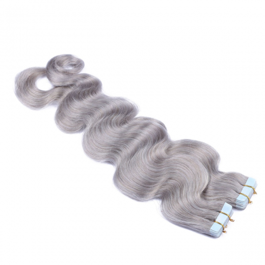 Tape Extensions Silver gewellt &ndash; 100 % Echthaar