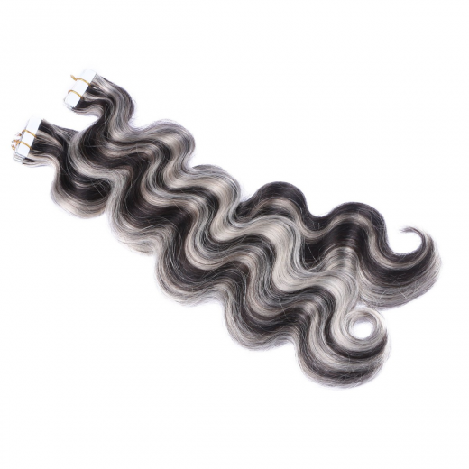 10 x Tape In - 1b/Grey Gestrhnt - GEWELLT Hair Extensions - 2,5g - NOVON EXTENTIONS 50 cm