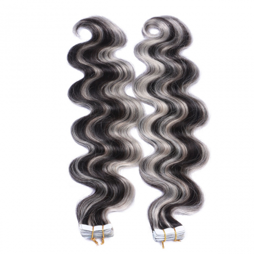10 x Tape In - 1b/Grey Gestrhnt - GEWELLT Hair Extensions - 2,5g - NOVON EXTENTIONS 50 cm