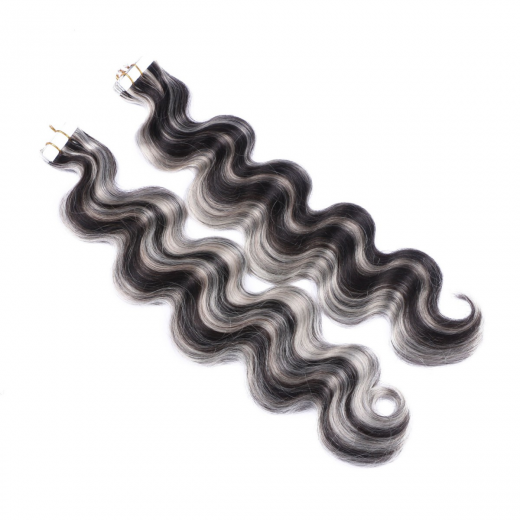 Tape Extensions #1B/GREY Gestr�hnt gewellt &ndash; 100 % Echthaar
