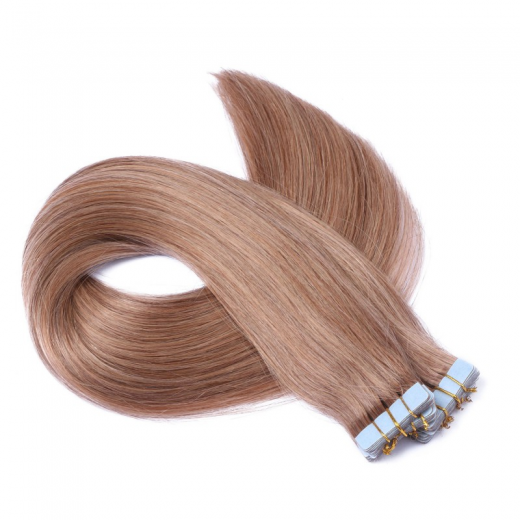 10 x Tape In - 12 Hellbraun - Hair Extensions - 2,5g - NOVON EXTENTIONS 70 cm