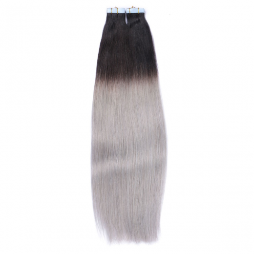 10 x Tape In - 1b/Silver Ombre - Hair Extensions - 2,5g - NOVON EXTENTIONS 70 cm