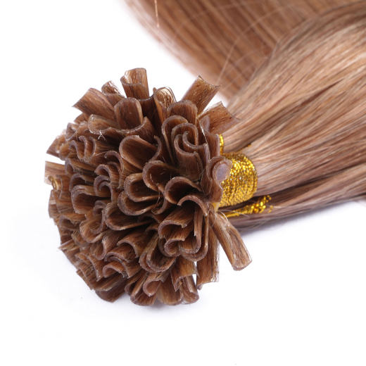 25 x Keratin Bonding Hair Extensions - 12 Hellbraun - 120% Echthaar - NOVON EXTENTIONS 60 cm - 0,5 g