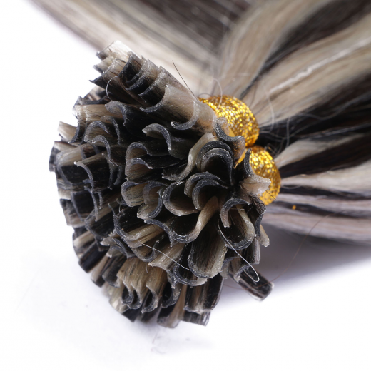 25 x Keratin Bonding Hair Extensions - 1b/Grey Gestrhnt - 100% Echthaar - NOVON EXTENTIONS 40 cm - 1 g